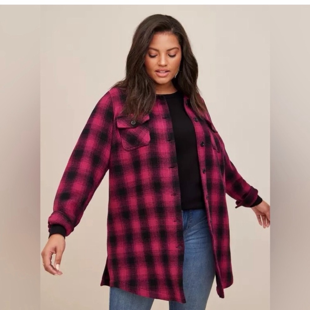 Torrid Pink & Black Cotton Midi Shacket Jacket Sz 1 (1X)